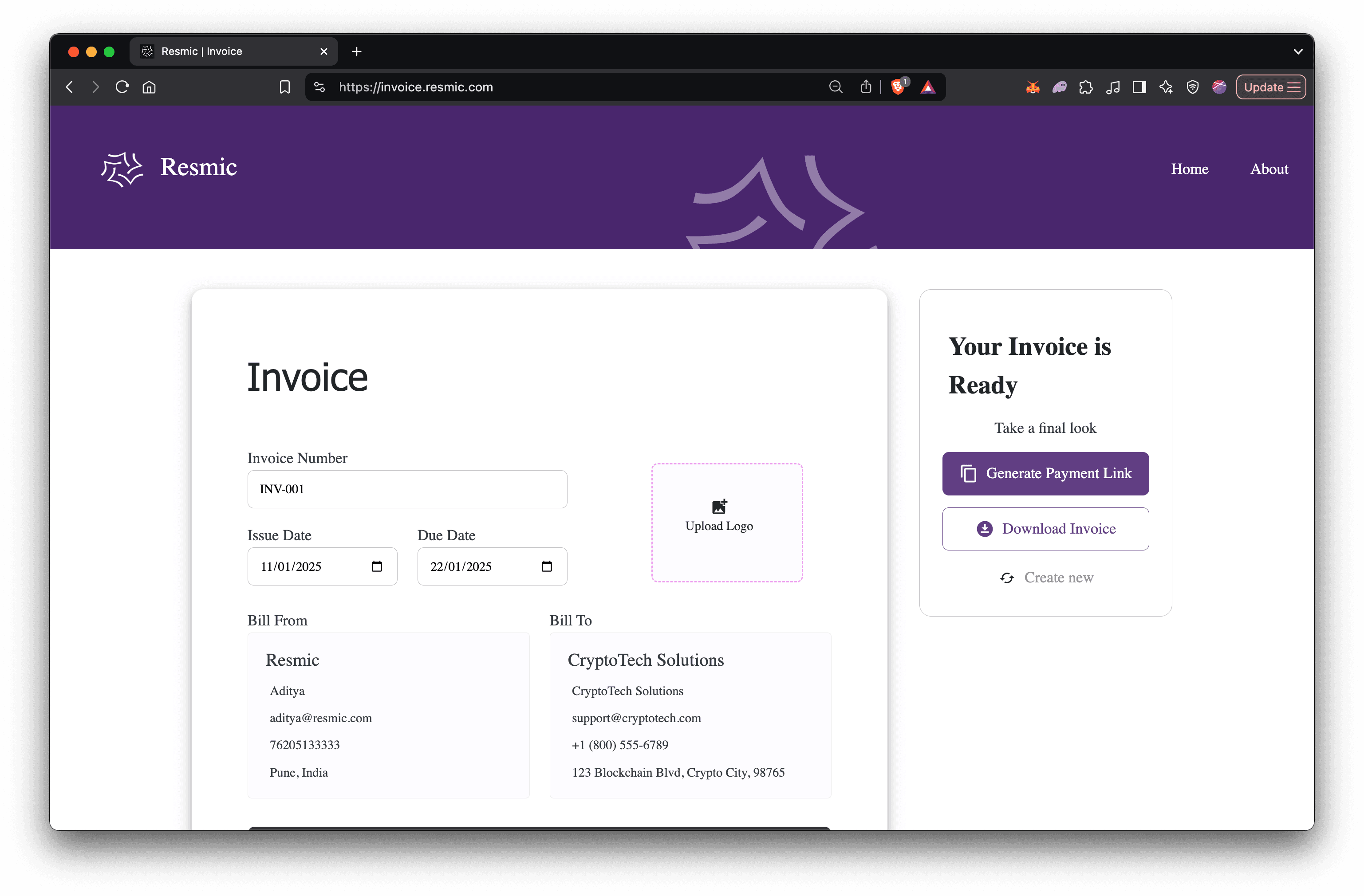 Invoicing dashboard preview
