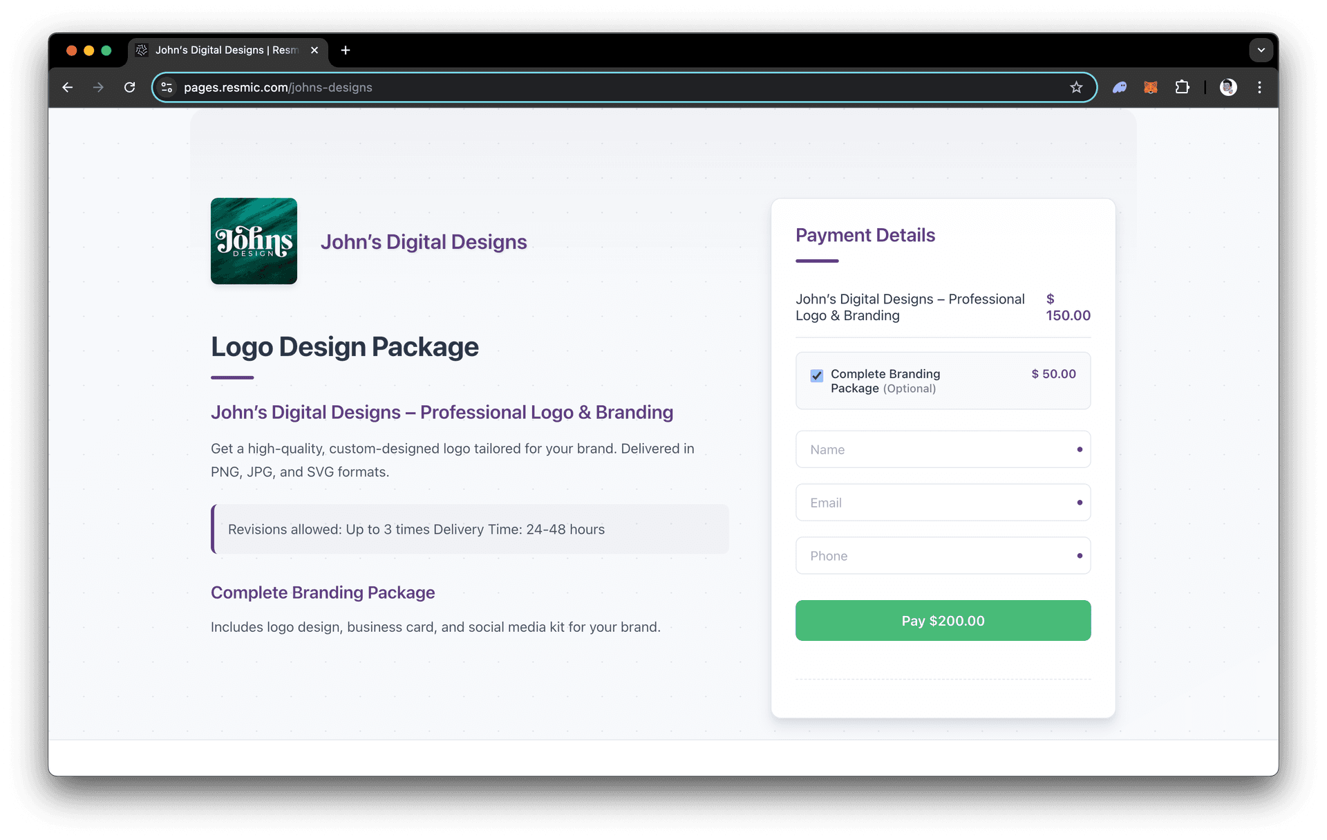 Payment pages preview